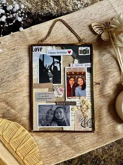 It feels so good to be a part of your special days. This vintage glass frame was a gift from one best friend to another, celebrating their timeless bond with photos and loving notes.