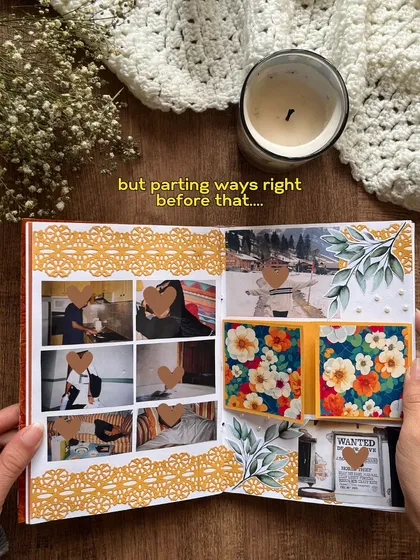 Another spread from the anniversary scrapbook, documenting everyday moments and travels.