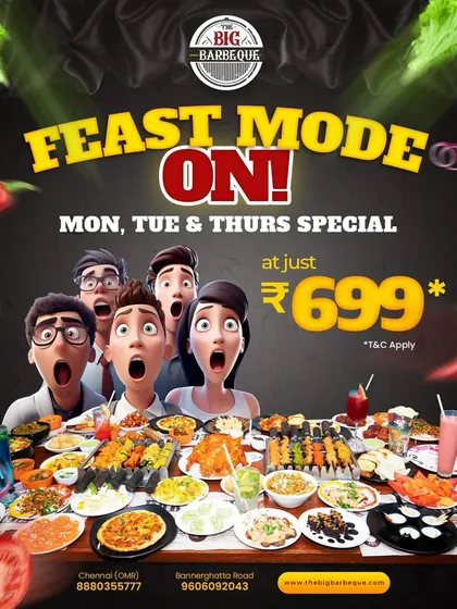 Feast mode is on. Our Monday, Tuesday, and Thursday special at ₹699 is curated, plated, and presented with culinary elegance.