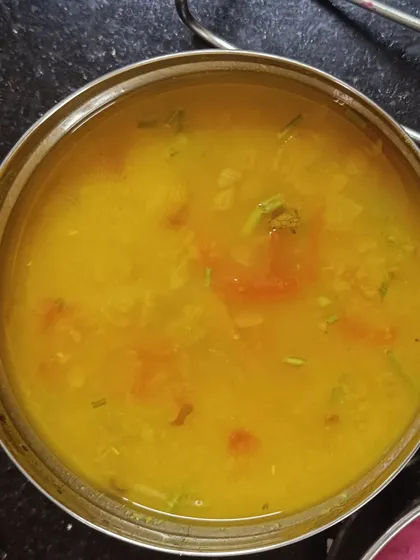 A simple bowl of yellow dal, a comforting and essential part of almost every Indian meal.
