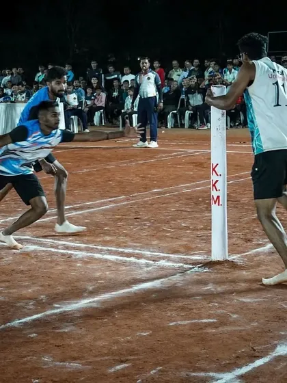 Omkar Sonawane in a tense standoff with a defender.