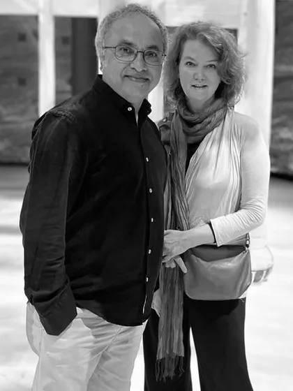 A black and white photo with Saskia at the MONA museum in Tasmania. The experience and the audience's response were unforgettable.