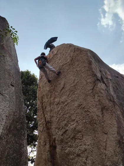 A participant practices rappelling during our Anchoring and Exit Strategies workshop. We teach essential skills for self sufficiency and safety on the rock.
