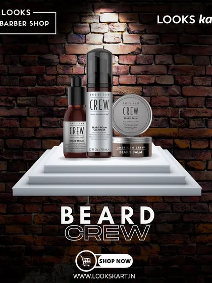 The right products are essential for maintaining a great beard. We exclusively use and recommend premium brands like American Crew, offering a complete range of beard serums, cleansers, and balms to keep your beard healthy and styled perfectly between visits.