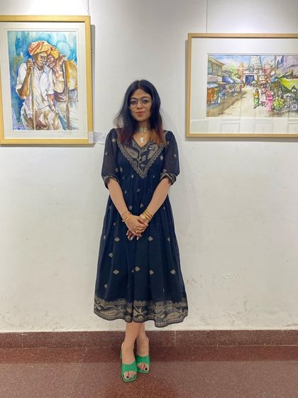 Me and mine. Standing between two of my paintings at our 'Narratives of Soul' art exhibition. It was such a fruitful and fulfilling day.