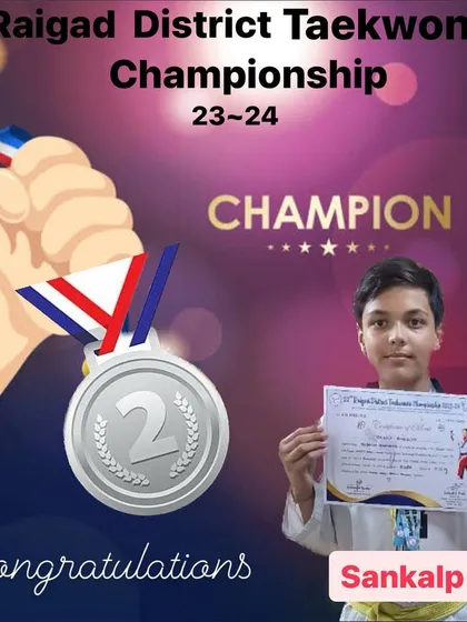 Congratulations to Sankalp for winning the silver medal at the Raigad District Taekwondo Championship.