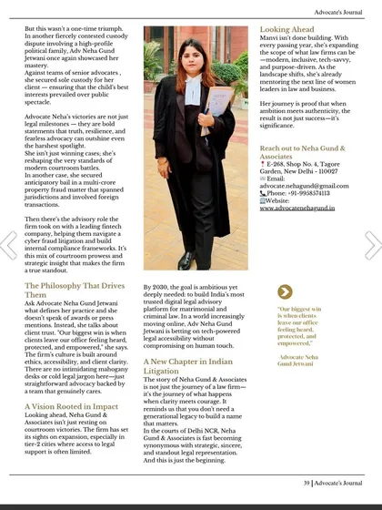 I was honored to be featured in the Advocate’s Journal Magazine. This recognition of my work and philosophy drives my passion for helping clients navigate complex legal challenges with clarity and confidence.