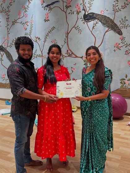 Nivashini and her husband receiving their certificate after completing our offline pregnancy classes in Tirupur, just a week before she gave birth.