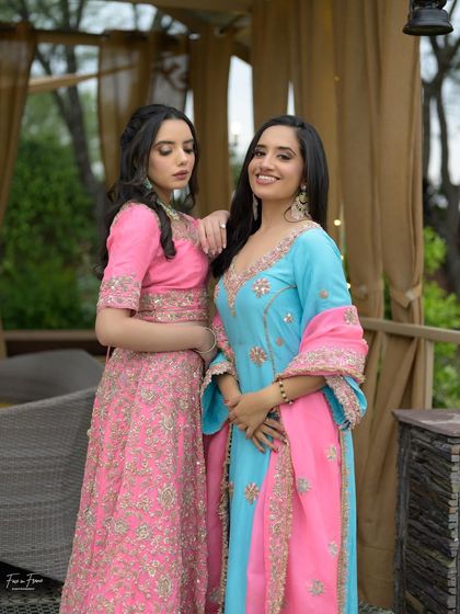 A beautiful shot of two models from a recent campaign. I created complementary makeup looks that suit their individual styles and outfits.