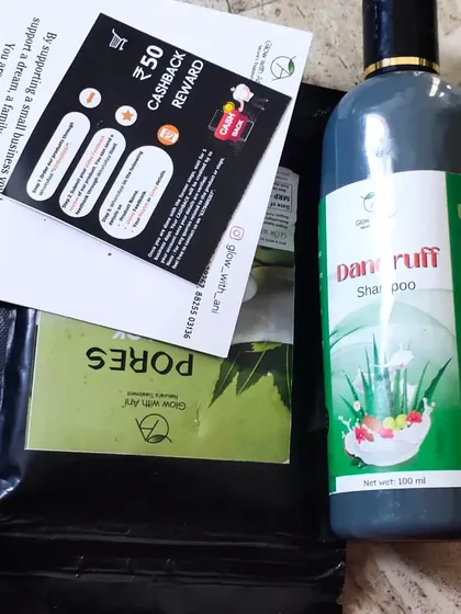 Here is a customer's order being packed. They chose my Dandruff Shampoo and a Pores mask. All my products are organic and made without any harmful chemicals like sulphates or parabens.