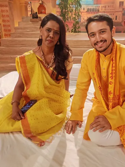 Another moment from the shoot. The traditional attire and the temple-like set made the experience of singing these devotional songs even more special.