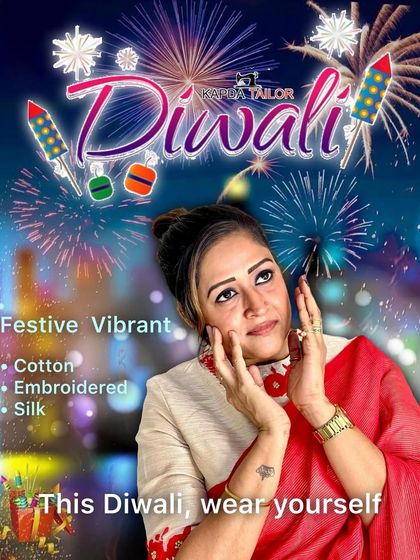 This Diwali, wear yourself. A vibrant festive graphic celebrating Diwali with our beautiful sarees and blouses.