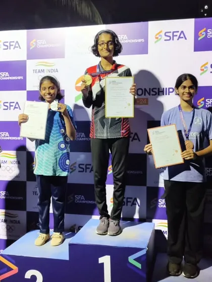Another one of our students on the winners' podium, celebrating her victory at the SFA Championships.