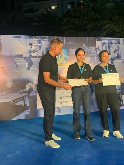 Celebrating a doubles victory at the Swedish Corporate Championship. This player's journey through injury to victory is a huge inspiration and embodies the resilient spirit we foster.