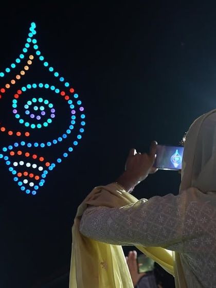 A 'Shankh' or conch shell formation at the Chintpurni Festival. Our shows are filled with culturally resonant symbols that connect deeply with the audience.