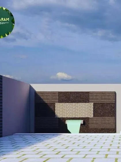 A 3D visualization of a modern wall-mounted water feature, demonstrating how we can integrate unique elements into our designs.