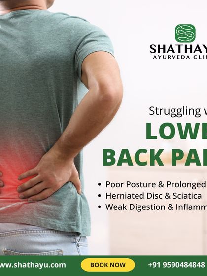 Lower back pain often stems from poor posture, herniated discs, or inflammation. I address these root causes with therapies like Kati Basti, Abhyanga massage, and Potali steam to provide comprehensive spinal care.