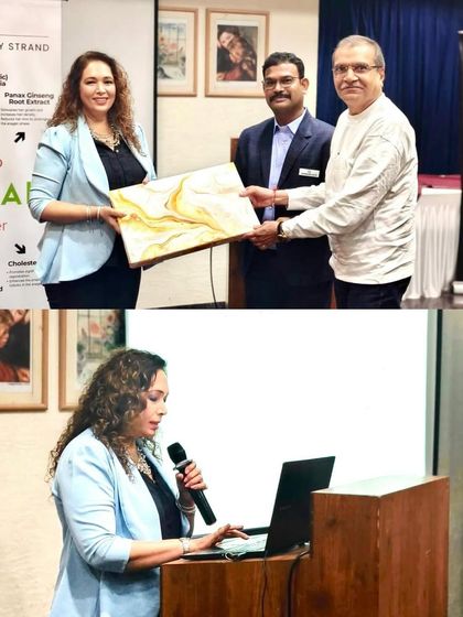 I had the honor of speaking on combination therapy for hair restoration at the QUADS symposium. This collage shows me receiving a token of appreciation and presenting my talk to senior dermatologists.