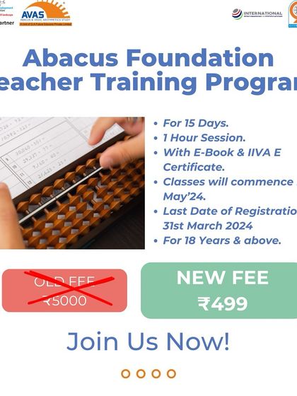 An exclusive offer for our Abacus Foundation Teacher Training Program. We make our NSDC-approved courses accessible to empower more educators to join our network.