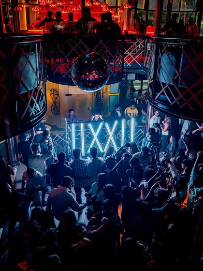 An overhead view of the party during my Bolly Techno set. The club is packed from wall to wall.