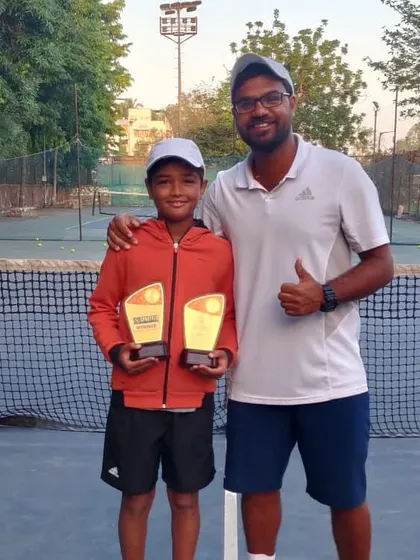 Aarav Chhallani celebrating a double crown, winning both singles and doubles at the All India Championship Series in Gurugram.