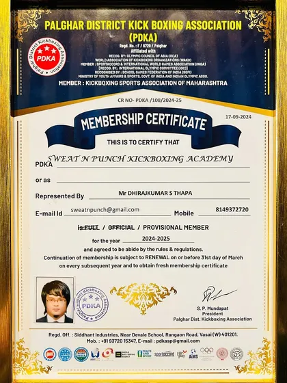 We are officially recognized and ready for the big leagues. This membership certificate from the Palghar District Kickboxing Association, affiliated with WAKO INDIA, is your assurance that our training provides a direct path to state and national competitions.