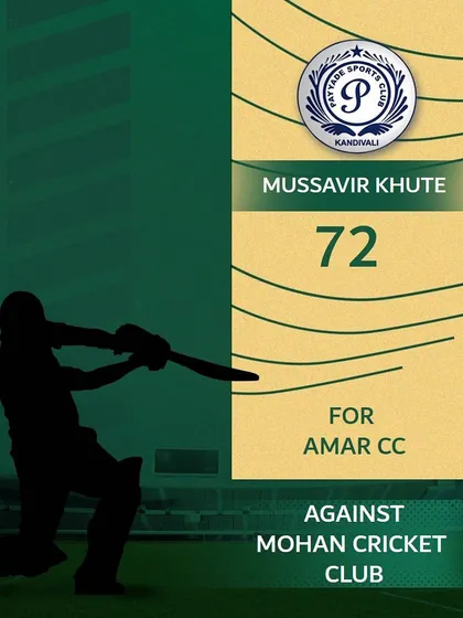 Mussavir Khute played a key innings of 72 runs for Amar CC against Mohan Cricket Club.