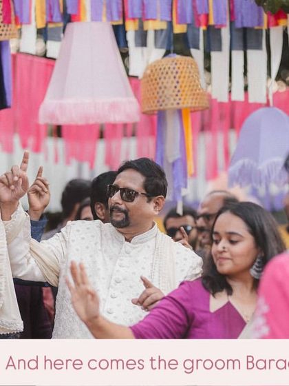 The groom's Baraat making its way through the scenic hills of Wayanad. We arranged for a vintage car and vibrant decor to make the procession a lively and picturesque affair.
