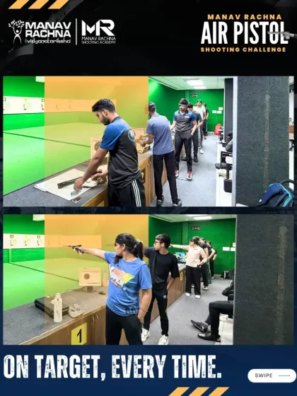 A view of the qualification rounds at our Air Pistol Shooting Challenge. Our 10m range is designed to simulate a real competition environment, preparing shooters for high-pressure situations.