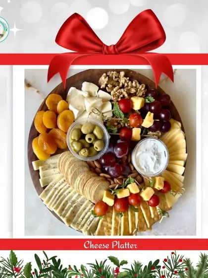 My classic cheese platter gets a Christmas makeover. This ready-to-gift platter is filled with a variety of cheeses, crackers, fruits, and nuts, making it an elegant and easy addition to your holiday celebrations.