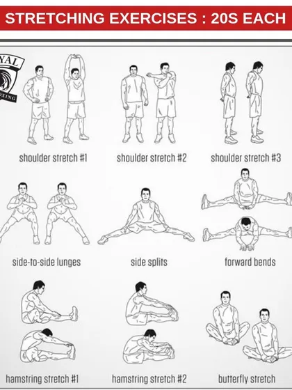 Proper preparation is key to safe and effective training. This chart outlines some of the fundamental stretching exercises we teach all our students, including children. Mastering these basics helps improve flexibility, prevent injuries, and prepares the body for more advanced kickboxing and self-defense drills.