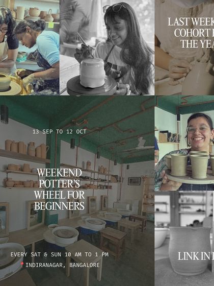 The final weekend wheel throwing batch of the year! This poster captures the vibrant community and learning atmosphere of our studio.