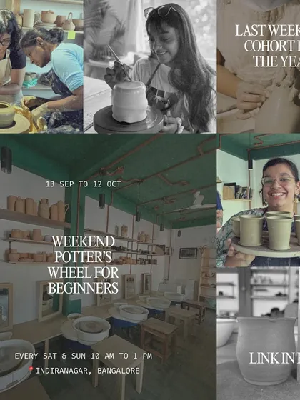 The final weekend wheel throwing batch of the year! This poster captures the vibrant community and learning atmosphere of our studio.