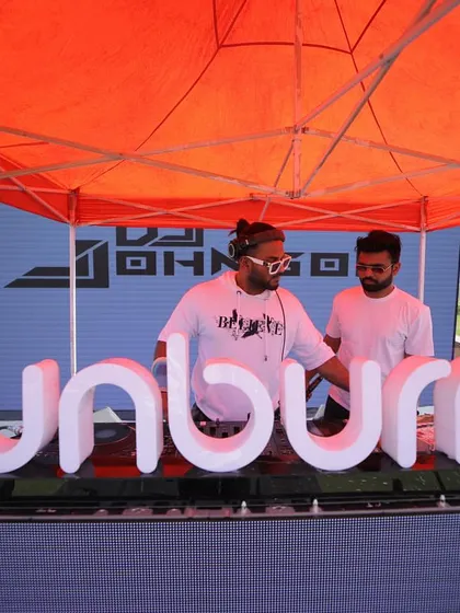 Another shot from the Sunburn console. I use top-of-the-line Pioneer DJ equipment to deliver a crisp, powerful sound that can fill a huge outdoor space.