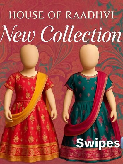 A glimpse of our new collection for kids, featuring lehenga sets in vibrant red and deep teal. Each outfit is designed from a saree and comes with a matching dupatta for a complete look.