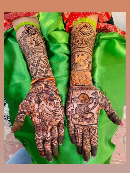 Another view of the beautiful Ganesh and kalash mehndi, perfect for Diwali or other auspicious occasions.