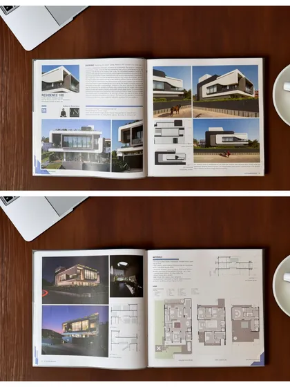 More pages from the feature, showing both day and night shots alongside the floor plans, offering a comprehensive look at the project.