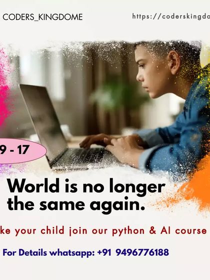 The world is changing, and skills in Python and Artificial Intelligence are more important than ever. This graphic promotes our advanced courses for kids and teens aged 9 to 17.