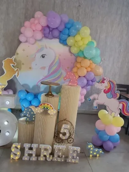 A full shot of the unicorn party, capturing the entire enchanting scene.