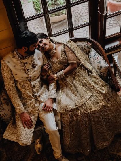 An intimate, high-angle shot of the couple sharing a quiet moment together.