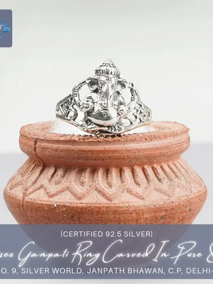 A more delicate, open-work design of a Ganpati ring, also carved in pure 92.5 silver. This unisex ring is perfect for those who prefer a lighter feel.