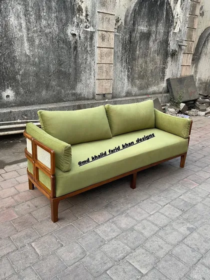 Another angle of the custom green sofa.