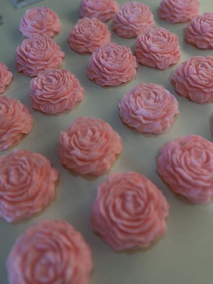 Our bestselling pink peony soaps. Customers often tell me they look too good to use, which is the highest compliment for a soap artisan!