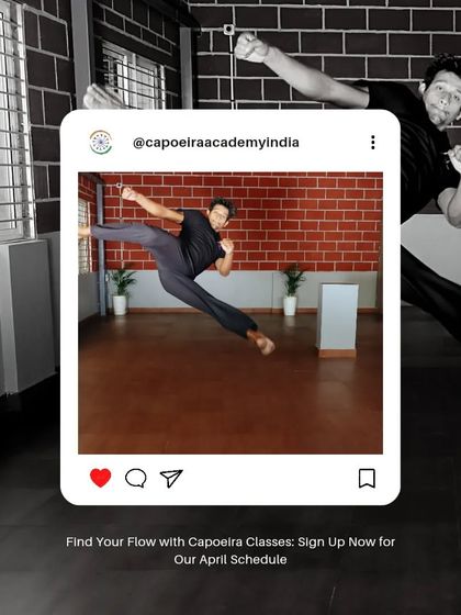 Our April schedule is open. This promotional image, featuring our instructor in a dynamic mid-air kick, is a call to action for anyone looking for a unique way to stay fit.
