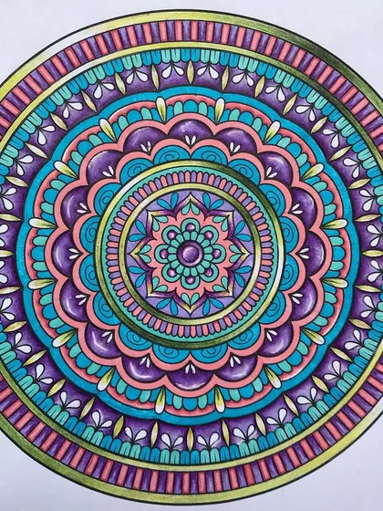 There is something so meditative about filling a mandala with colour. In my mindful colouring sessions, we use beautiful designs like this one to just switch off and focus. It’s pure art therapy.