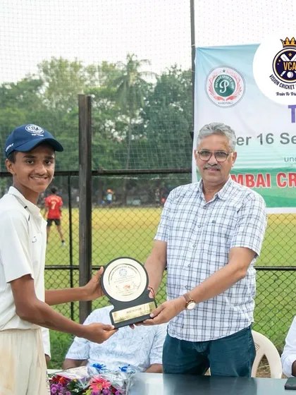 Dominating the field. Advait Bhat receives the 'Best Bowler' award at the U-16 Payyade Trophy, a major Mumbai Cricket Association (MCA) tournament.
