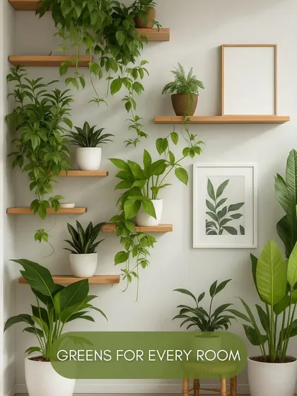 Wall shelves are a great way to display a collection of smaller plants. We styled these floating shelves with a mix of trailing and upright plants to create a living gallery wall.