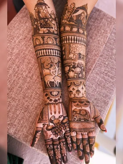 The full view of this artistic piece, demonstrating how different inspired elements can be combined into a unique and cohesive bridal design.