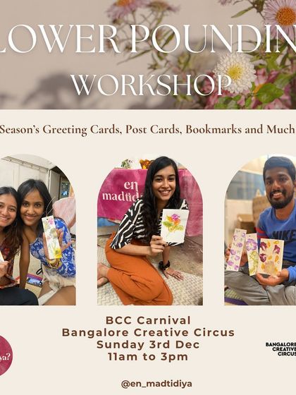 An invitation to our Flower Pounding Workshop at the Bangalore Creative Circus. These events are a great opportunity to learn the art of Tataki Zome and make your own beautiful botanical creations.