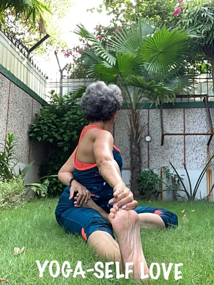 A seated twist in the garden. Practicing outdoors adds a refreshing element to this detoxifying pose.